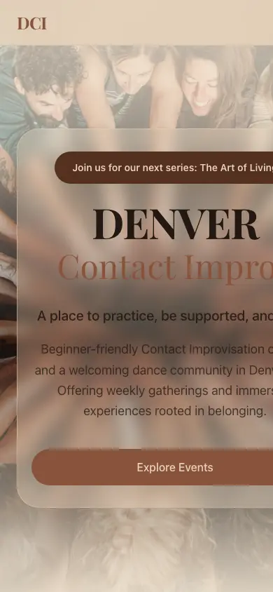 The Denver Contact Improv homepage at phone width